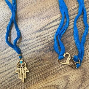 Gold and Blue Hamsa Pendant Necklace